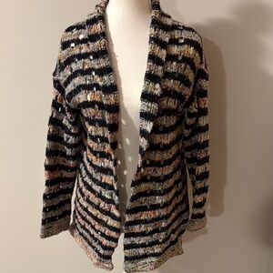 Sundance Striped Multicolor Open Front Long Sleeve Wool Blend Cardigan. Size Sm